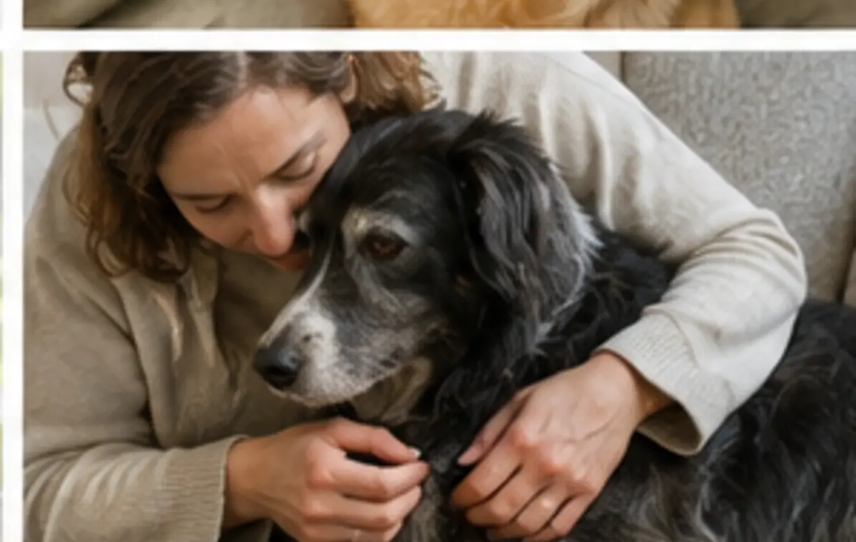 Dog and owner on rainy walk
